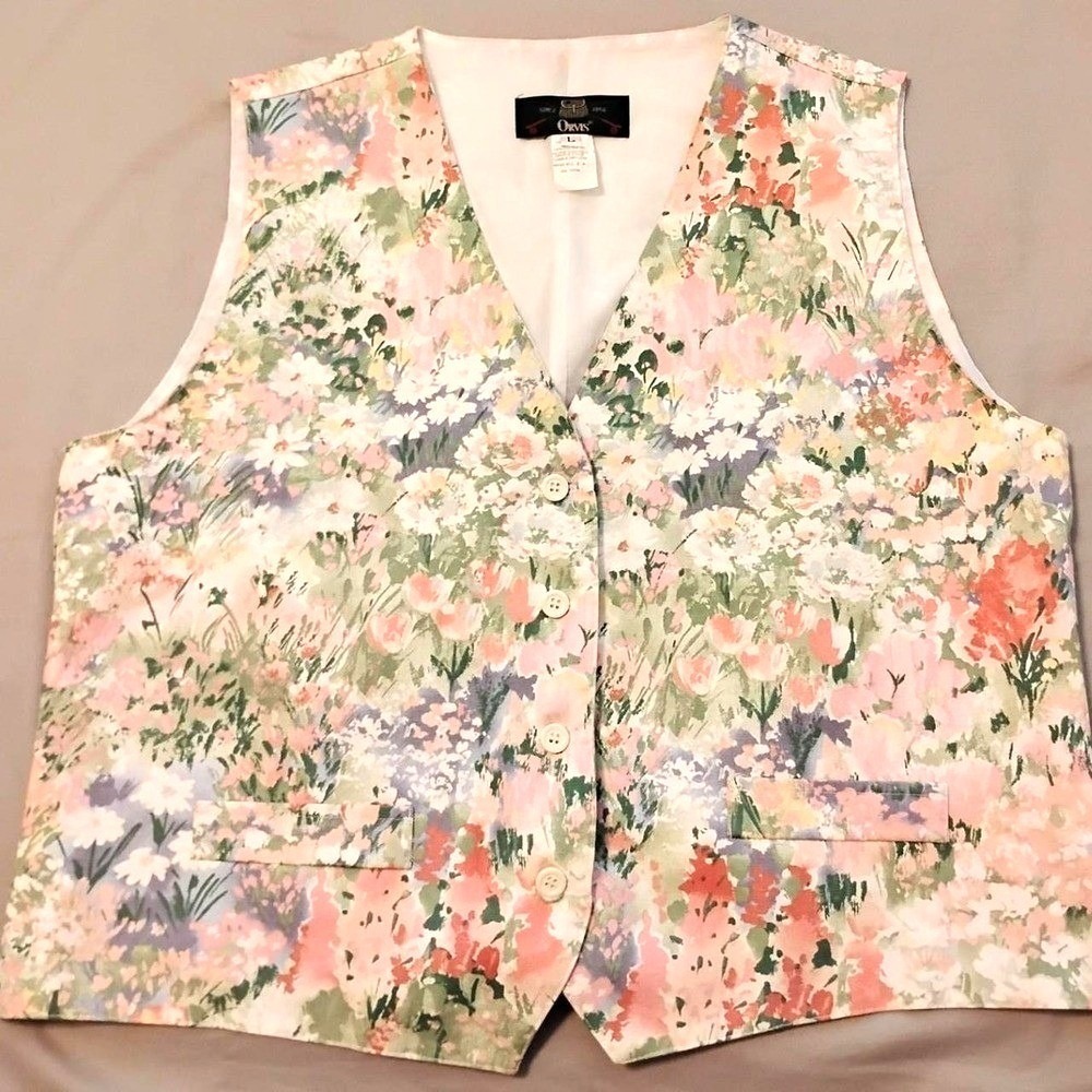 Vintage Orvis Pastel Floral‎ Linen Grandma Core 90s fairy Preppy Vest